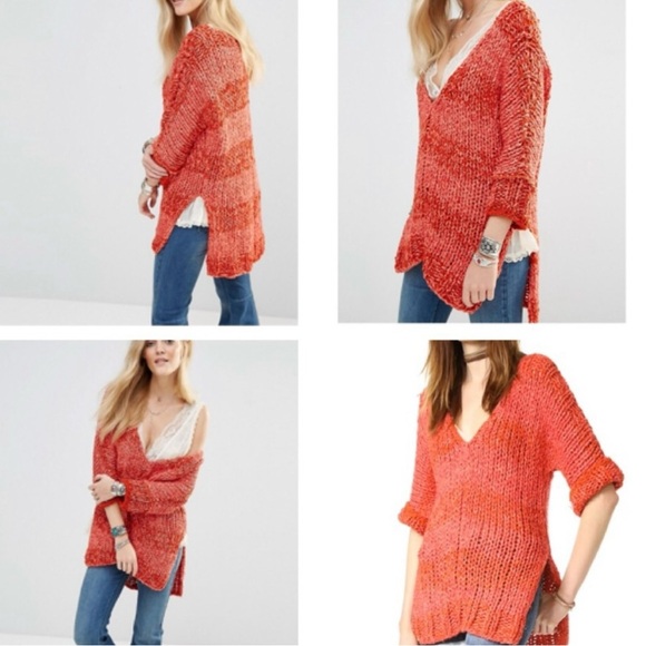New Free People Women’s Sweater Georgia V-neck Tunic 2 Sleeve Size Small Red$148 - Picture 14 of 14